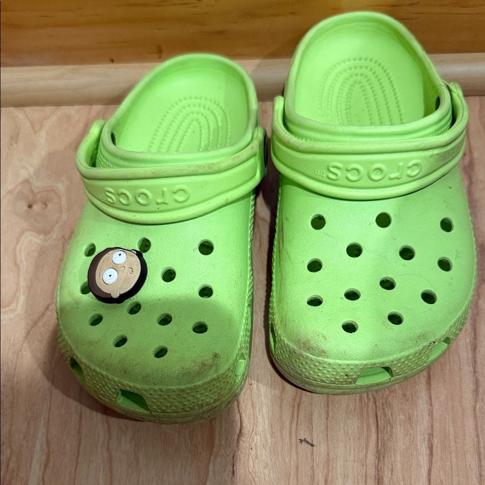 CROCS Kids Lime Green Clogs with Fun Charm